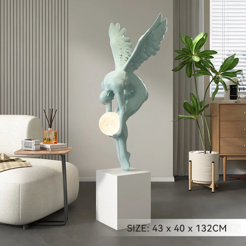 Deluxe Sense Light Luxury Figure Floor Decoration Living Room Hotel Lobby Art Angel Sculpture Resin Craft