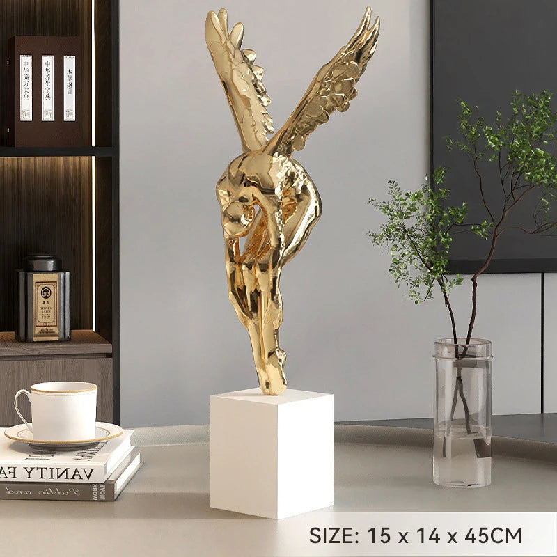 Deluxe Sense Light Luxury Figure Floor Decoration Living Room Hotel Lobby Art Angel Sculpture Resin Craft