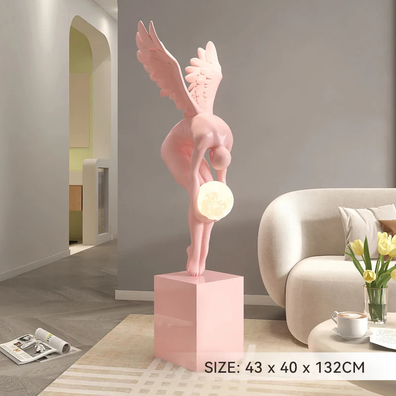 Deluxe Sense Light Luxury Figure Floor Decoration Living Room Hotel Lobby Art Angel Sculpture Resin Craft