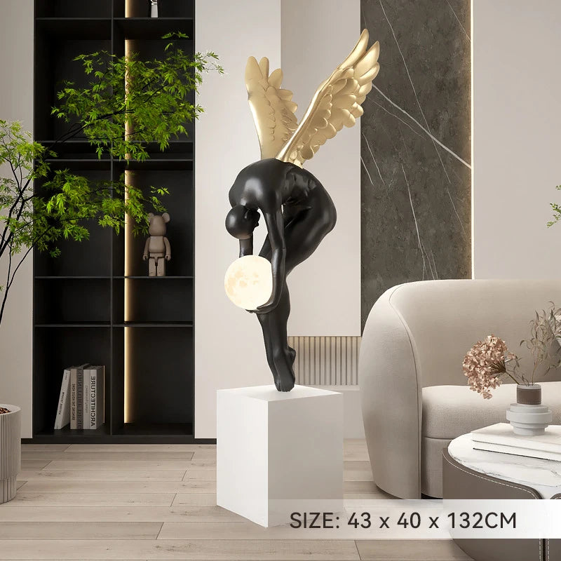 Deluxe Sense Light Luxury Figure Floor Decoration Living Room Hotel Lobby Art Angel Sculpture Resin Craft