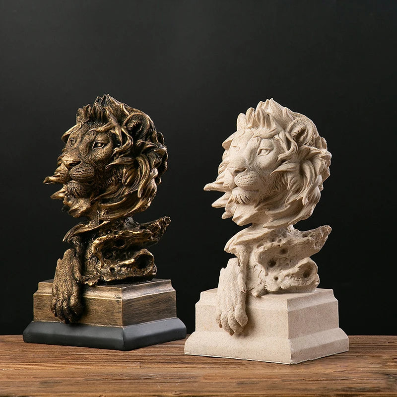 Custom Vintage Golden Lion Statues Office Home Decor Creative Animal Resin Crafts