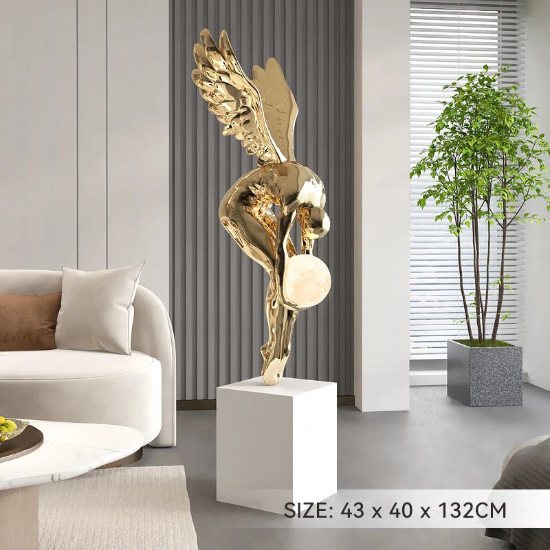Deluxe Sense Light Luxury Figure Floor Decoration Living Room Hotel Lobby Art Angel Sculpture Resin Craft