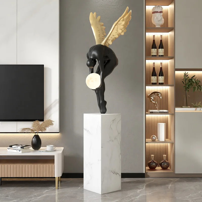 Deluxe Sense Light Luxury Figure Floor Decoration Living Room Hotel Lobby Art Angel Sculpture Resin Craft