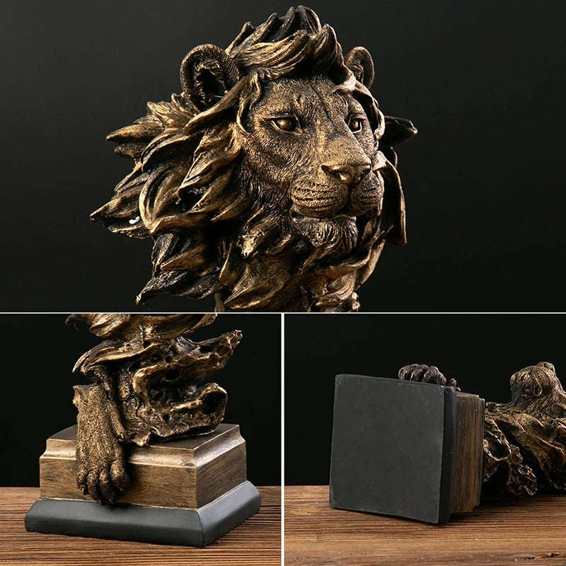 Custom Vintage Golden Lion Statues Office Home Decor Creative Animal Resin Crafts