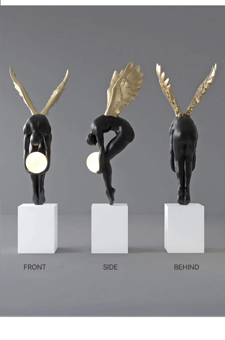 Deluxe Sense Light Luxury Figure Floor Decoration Living Room Hotel Lobby Art Angel Sculpture Resin Craft