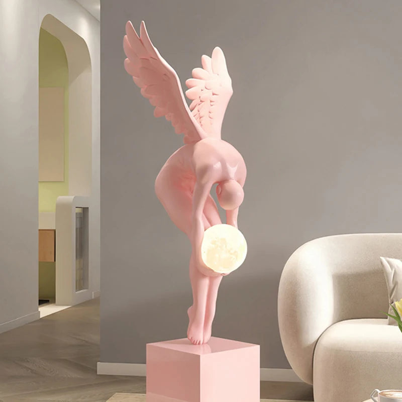 Deluxe Sense Light Luxury Figure Floor Decoration Living Room Hotel Lobby Art Angel Sculpture Resin Craft