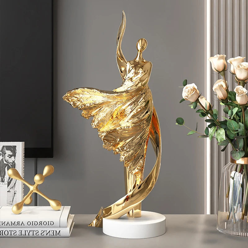 Abstract Resin Figurine Sculpture Modern Golden Character Art Statue Elegant Home Decoration Ornament for Living Room Office
