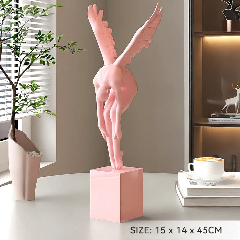 Deluxe Sense Light Luxury Figure Floor Decoration Living Room Hotel Lobby Art Angel Sculpture Resin Craft