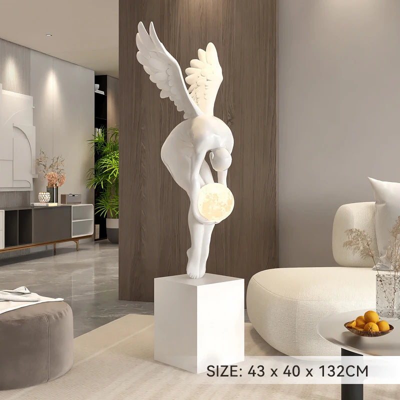 Deluxe Sense Light Luxury Figure Floor Decoration Living Room Hotel Lobby Art Angel Sculpture Resin Craft