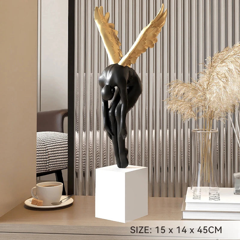 Deluxe Sense Light Luxury Figure Floor Decoration Living Room Hotel Lobby Art Angel Sculpture Resin Craft
