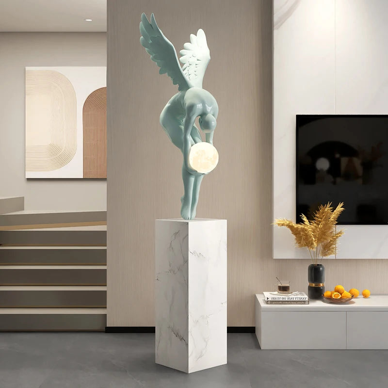 Deluxe Sense Light Luxury Figure Floor Decoration Living Room Hotel Lobby Art Angel Sculpture Resin Craft
