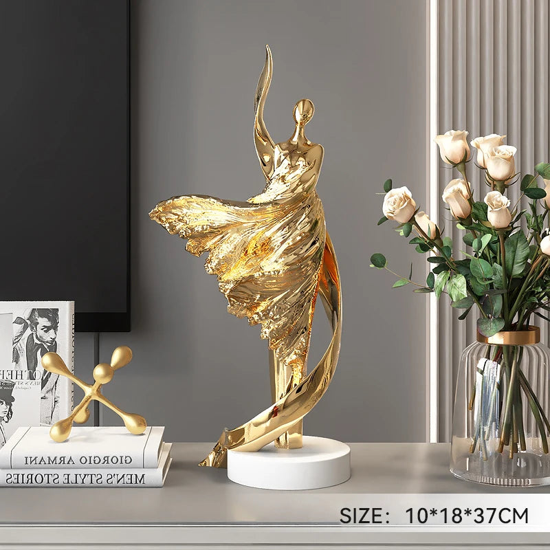 Abstract Resin Figurine Sculpture Modern Golden Character Art Statue Elegant Home Decoration Ornament for Living Room Office